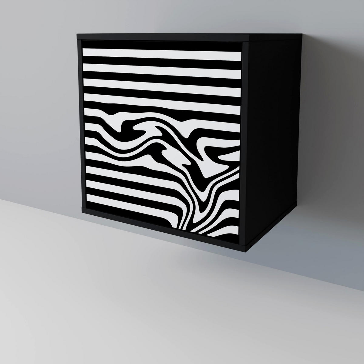SIDEBOARD SPECTRA SHOWCASE, Schwarz, 57,5x42x72,5 cm, Schwarze Metallfüße - Multicolor/Schwarz, Holzwerkstoff/Metall (57.5/72.5/42cm) - SpaceRebels