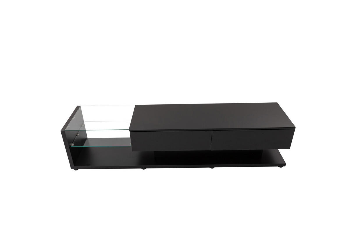 LOWBOARD mit Hochglanz-Oberfläche und Glastrennwänden, variabler LED-Beleuchtung Schwarz - Schwarz, Glas/Holzwerkstoff (170/38/36cm) - EVRYAE