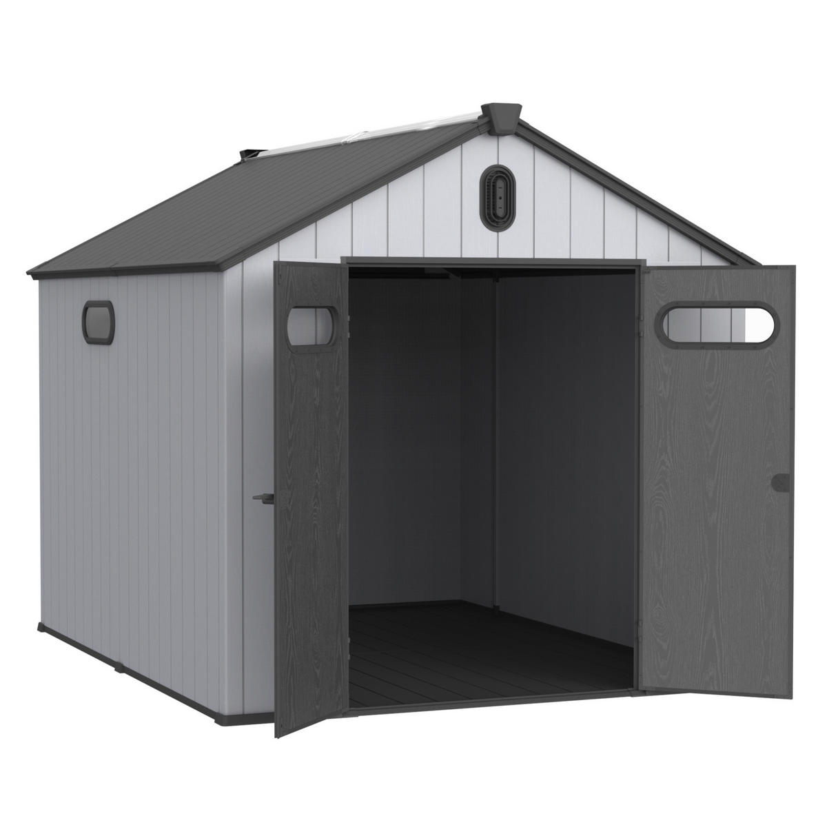 GERÄTEHAUS 285/235/231 cm Grau + Weiß mit 2 Türen und eine integrierte Regenrinne - Grau, Metall (235/231/285cm) - Oxeza