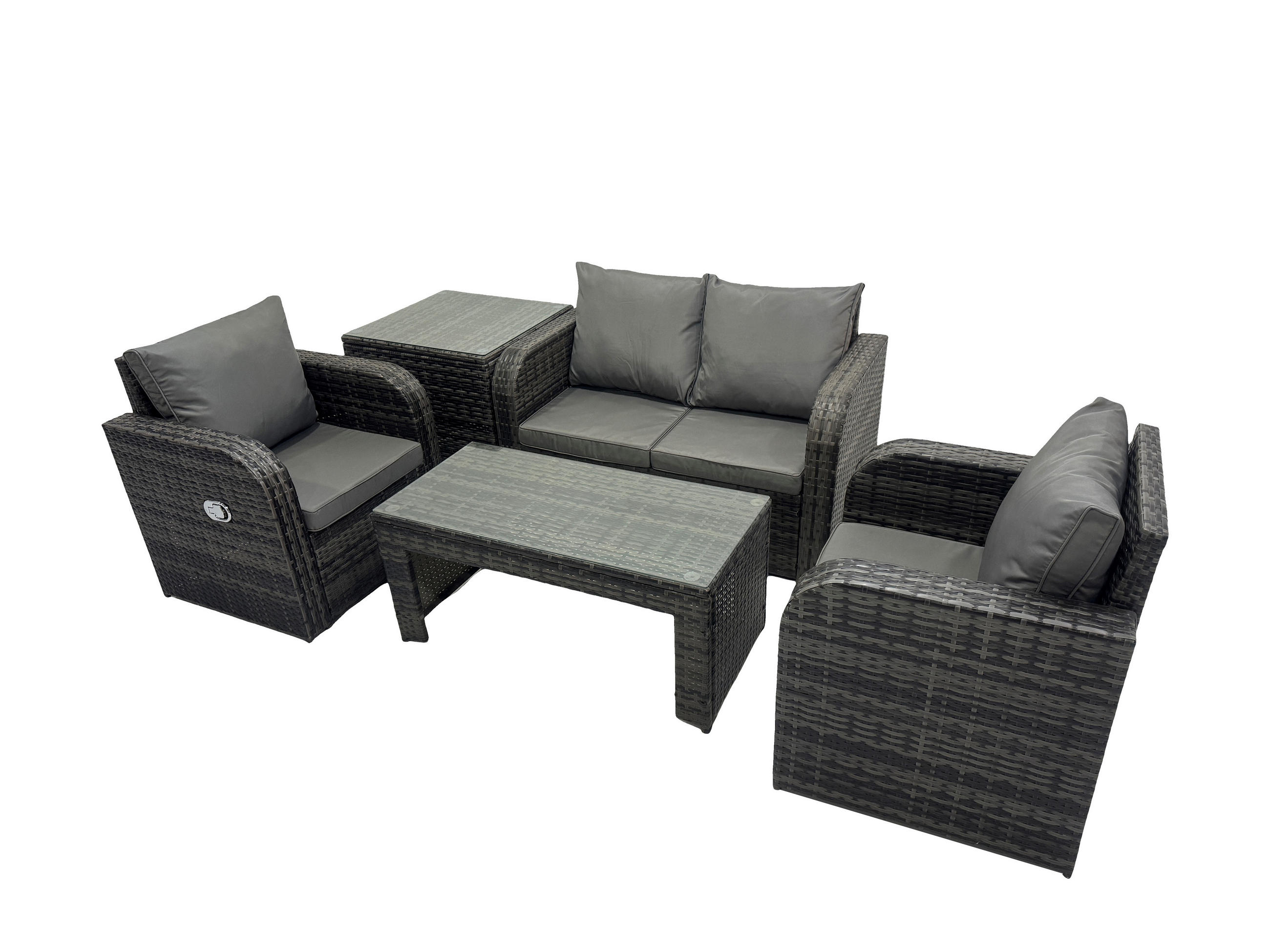 GARTENSOFA SET mit COUCHTISCH Polyrattan 4-Sitzer - Dunkelgrau/Grau, Glas/Kunststoff - Fimous