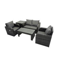 GARTENSOFA SET mit COUCHTISCH Polyrattan 4-Sitzer - Dunkelgrau/Grau, Glas/Kunststoff - Fimous