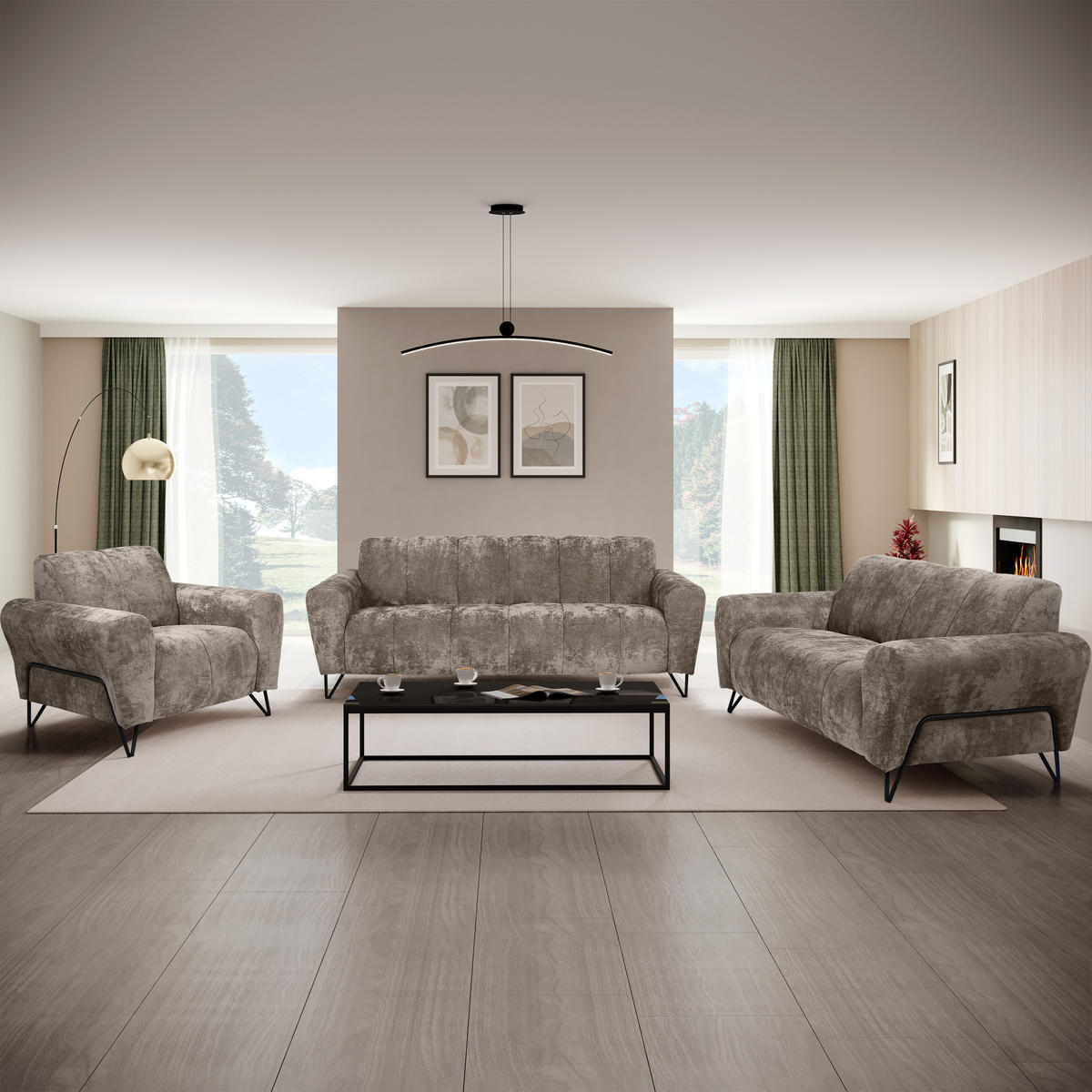 3-SITZER SOFA Volare mit Metallbeinen braun - Schwarz/Braun, Textil/Metall (220/83/98cm) - Beautysofa