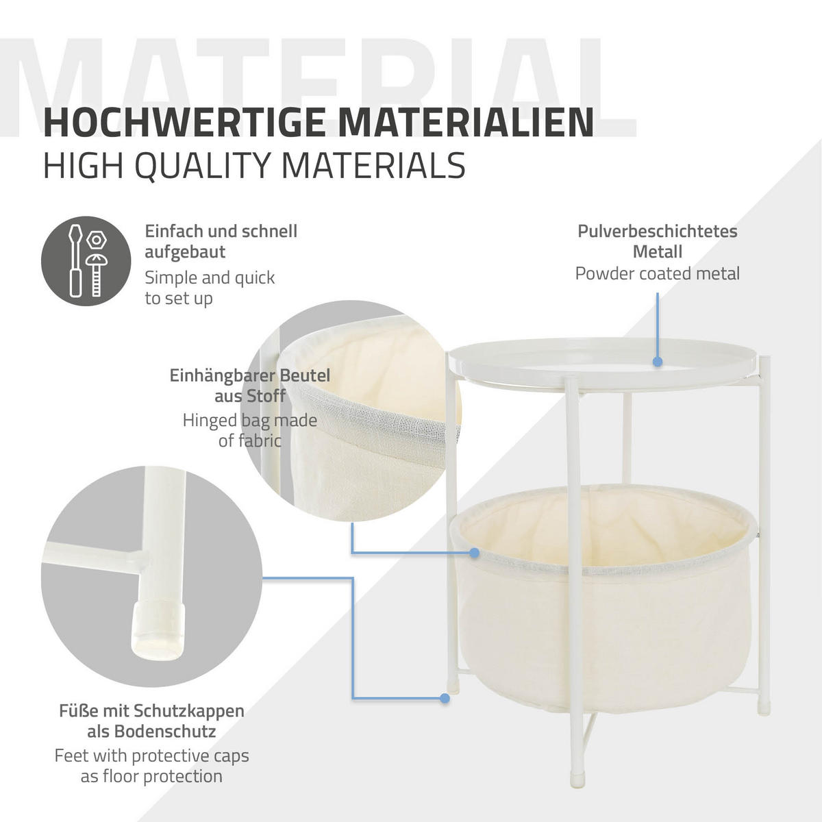 BEISTELLTISCH Rund Weiß 45,5/52,5 cm - Weiß, Metall (52.5/45.5/52.5cm) - ML-DESIGN