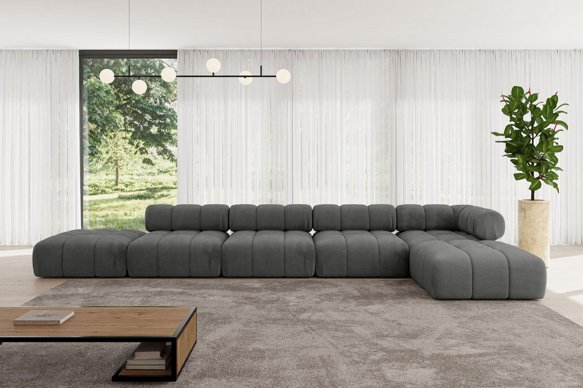 ECKSOFA modulares Sofa Kerru-L3 - 475x190x70 cm Dunkelgrau Velours - Dunkelgrau, Holzwerkstoff/Textil (475/190cm) - ALTDECOR