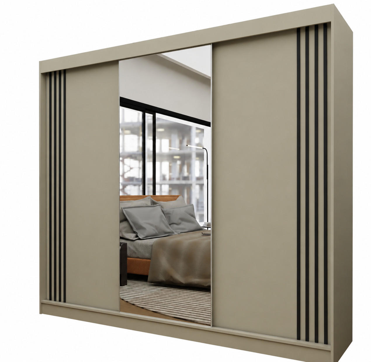 Margaret Hadas24 Schwebetürenschrank Dunkelbraun, Schwarz 240x216x61 cm