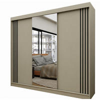 SCHWEBETÜRENSCHRANK Neli 240 cm mit Lamellen und Spiegel 3-türig, kaschmir, kaschmir, Lamelle schwarz - Dunkelbraun/Schwarz, Kunststoff (240/216/61cm) - Margaret Hadas24