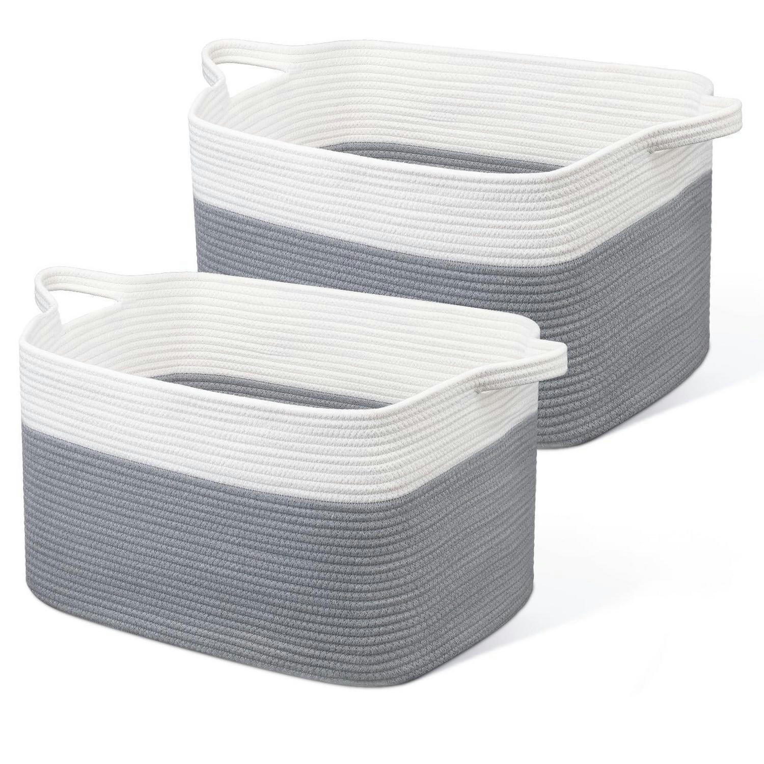 WÄSCHEKORB 2-teiliges Set Baumwolle 63 L Weiß & Grau - Multicolor, Textil (38/30/55cm)