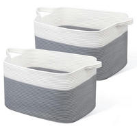 WÄSCHEKORB 2-teiliges Set Baumwolle 63 L Weiß & Grau - Multicolor, Textil (38/30/55cm)