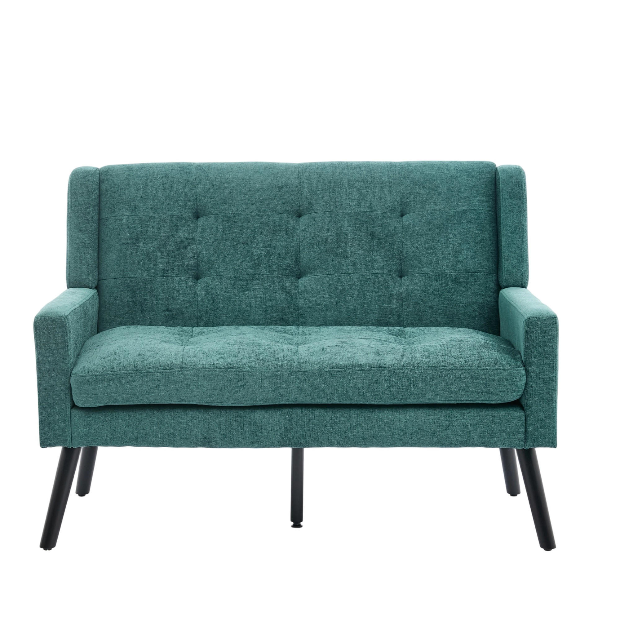 SITZBANK 2-Sitzer Leinenoptik mit Knopfheftung, Massivholzbeinen 119/75/88 cm Waldgrün - Waldgrün, Textil (75/88/119cm) - Redom