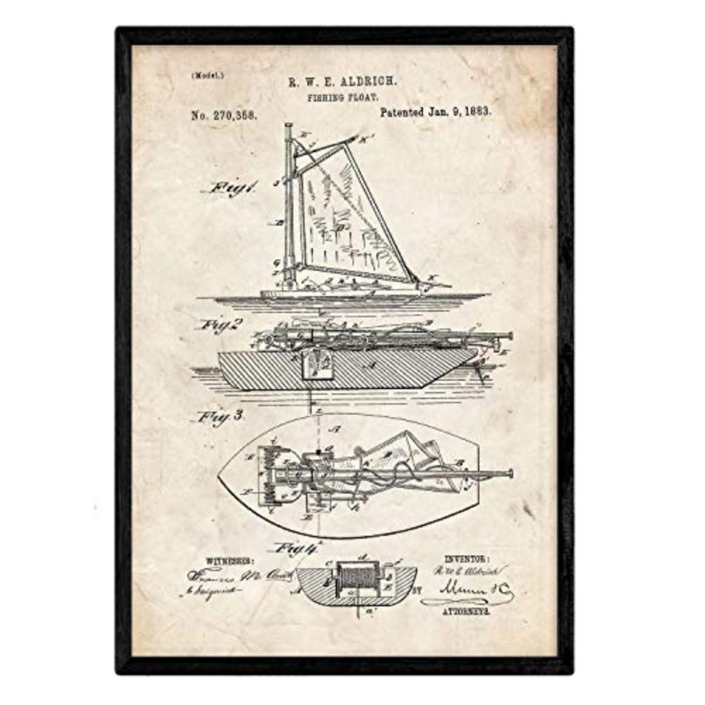 POSTER Angelschiff Patent A3 Schwarzer Rahmen - Schwarz, Papier (29.7/5/42cm) - Nacnic