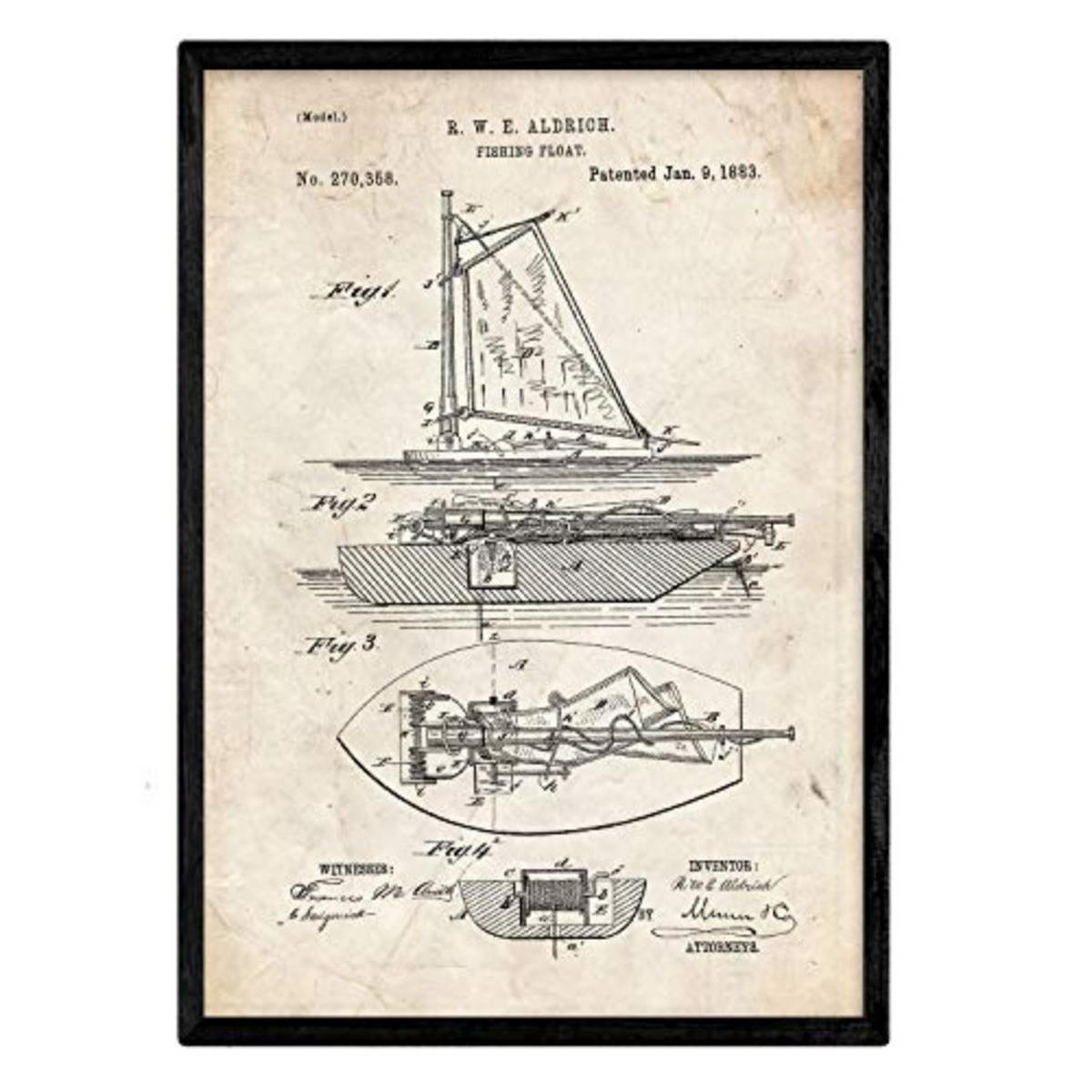 POSTER Angelschiff Patent A3 Schwarzer Rahmen - Schwarz, Papier (29.7/5/42cm) - Nacnic
