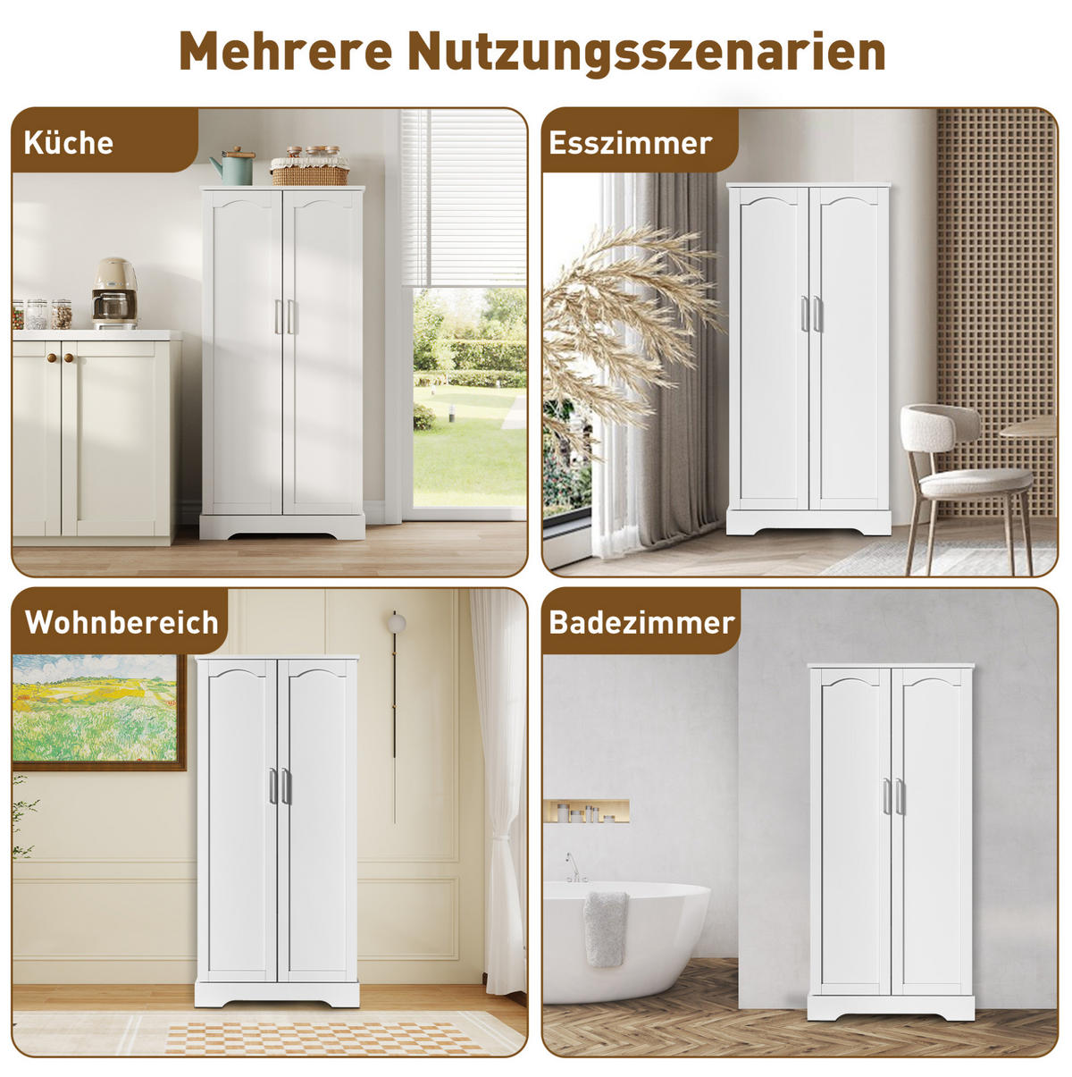 BUFFETSCHRANK 60/35/128 cm aus MDF mit LED-Sensorleuchte und höhenverstellbaren Einlegeböden, Weiß - Weiß, Holzwerkstoff (60/128/35cm) - Redom