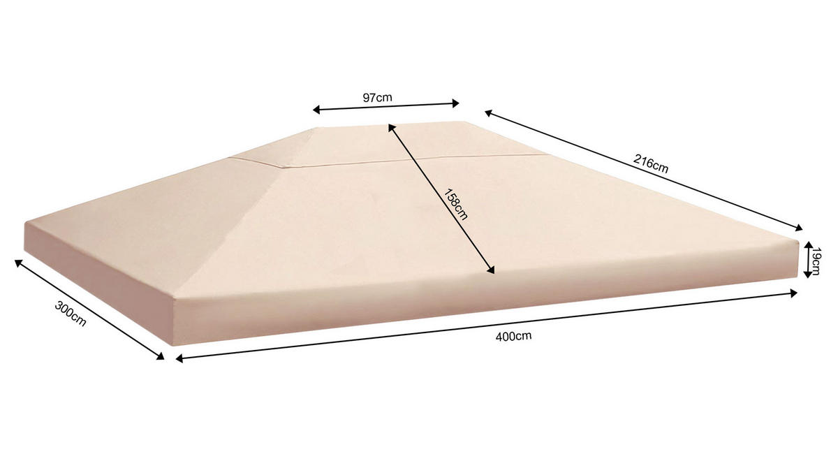 ERSATZDACH Rank-Pavillon mit Volant 3x4m Beige - Beige, Textil (300/50/400cm) - QUICK STAR