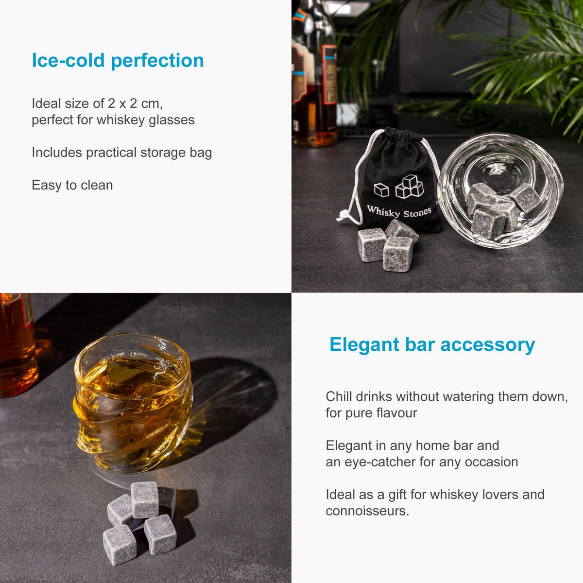 WHISKEY STEINE 9 Stück - Grau, Stein (2/2/2cm) - Intirilife