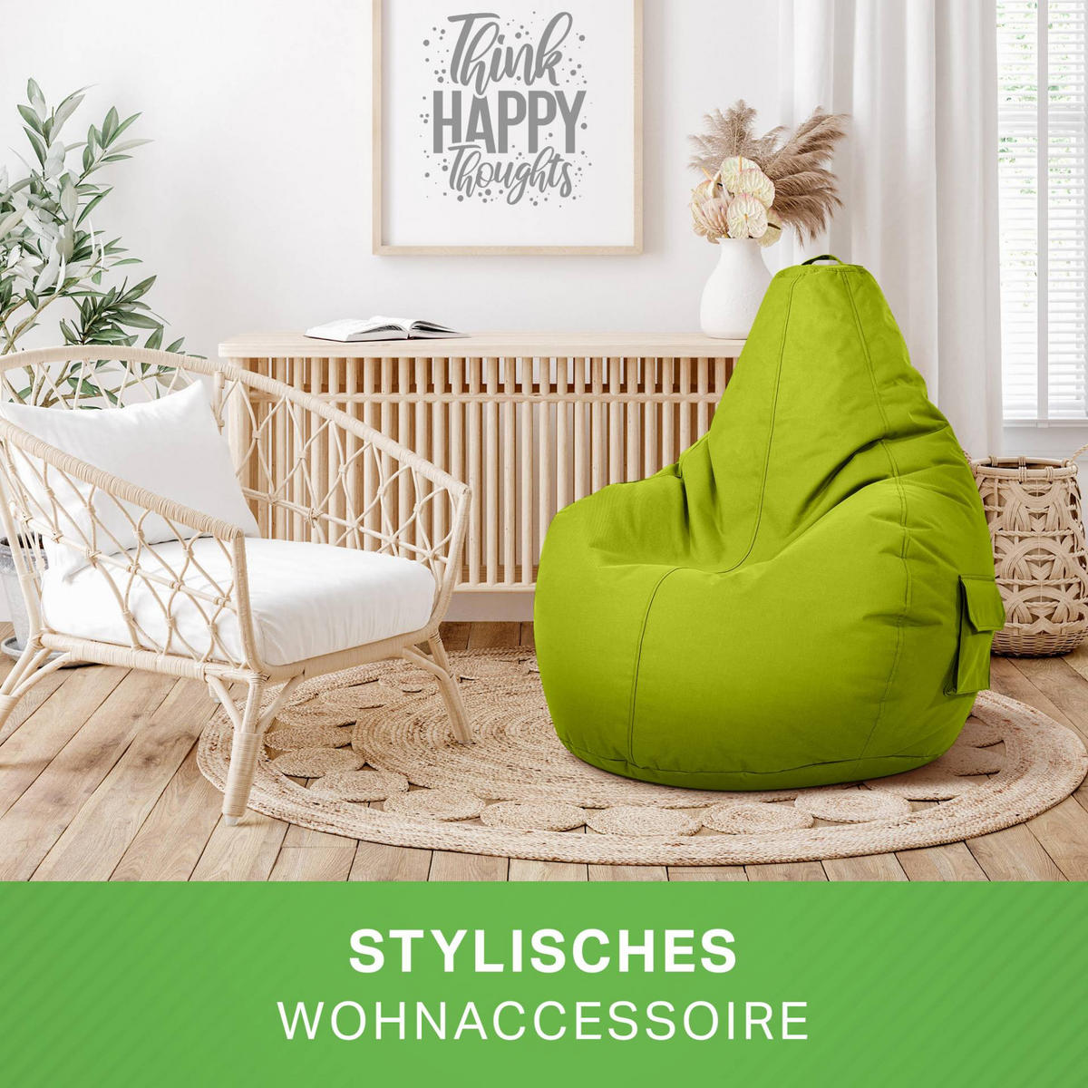 SITZSACK + Hocker "Cozy+Stay" 2er Set - Grün, Textil (70/90/80cm) - Green Bean