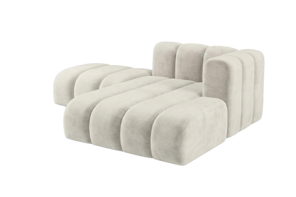 CHAISELONGUE Modulare Mit Hocker, Velvet-Stoff Riviera, Ecru, Rechts, GRAND - Creme, Holz (204/179cm) - Kaiser Möbel