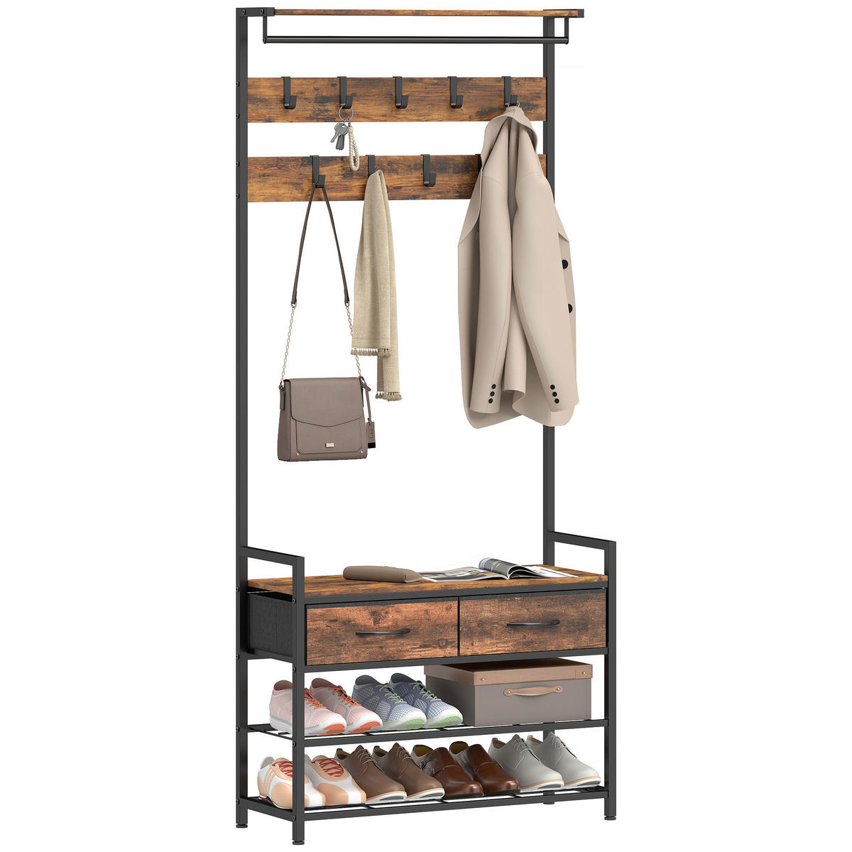 GARDEROBENSTÄNDER DE-09936 Rustikal Braun - Braun, Holzwerkstoff/Metall (30/181.5/80cm) - ComfortXL