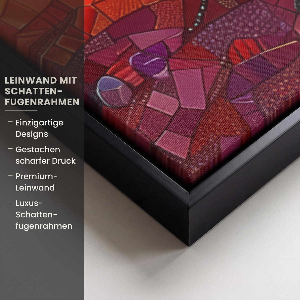 LEINWAND Bilder mit Rahmen - Kunst - Baum des Lebens - Blumen - Hippie - 90x60 - Dunkelblau, Textil (90/60cm) - MuchoWow