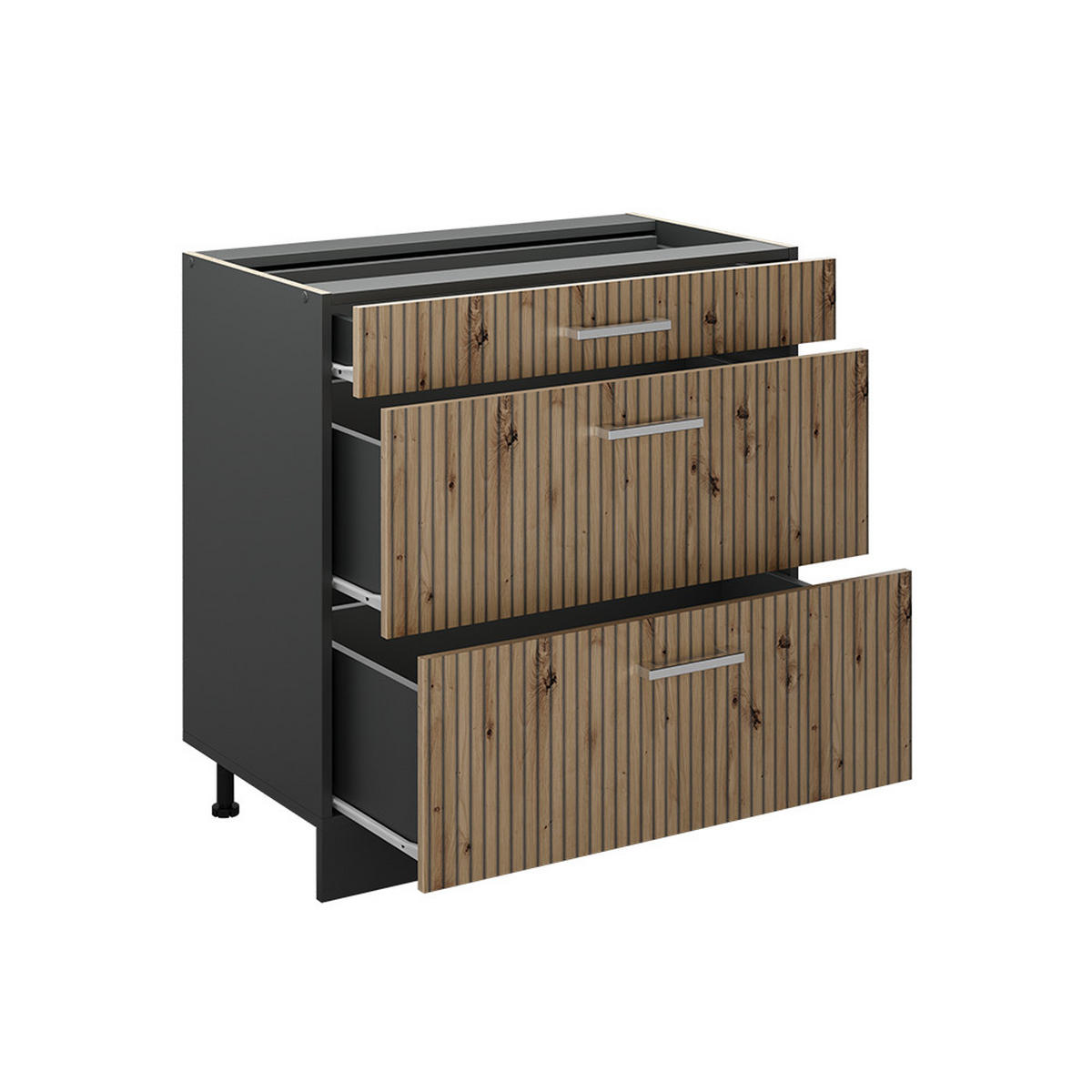 SPODNÍ SKŘÍŇKA KUCHYŇSKÉ LINKY R-Line, Řemeslný dub/Antracit, 80 cm se 3 zásuvkami pracovná doska Mramor - antracitová/dub artisan, kompozitní dřevo (80/81.6/60cm) - Vicco
