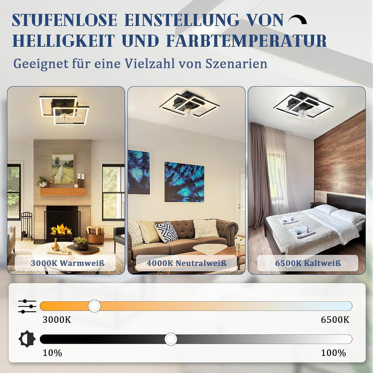 LED DECKENVENTILATOR 37/37/16.5cm - Schwarz, Metall (37/37/16.5cm) - Nettlife