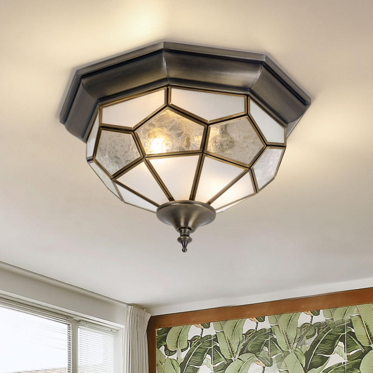 DECKENLEUCHTE Antik Messing - Messingfarben, Glas (29/29/18cm)