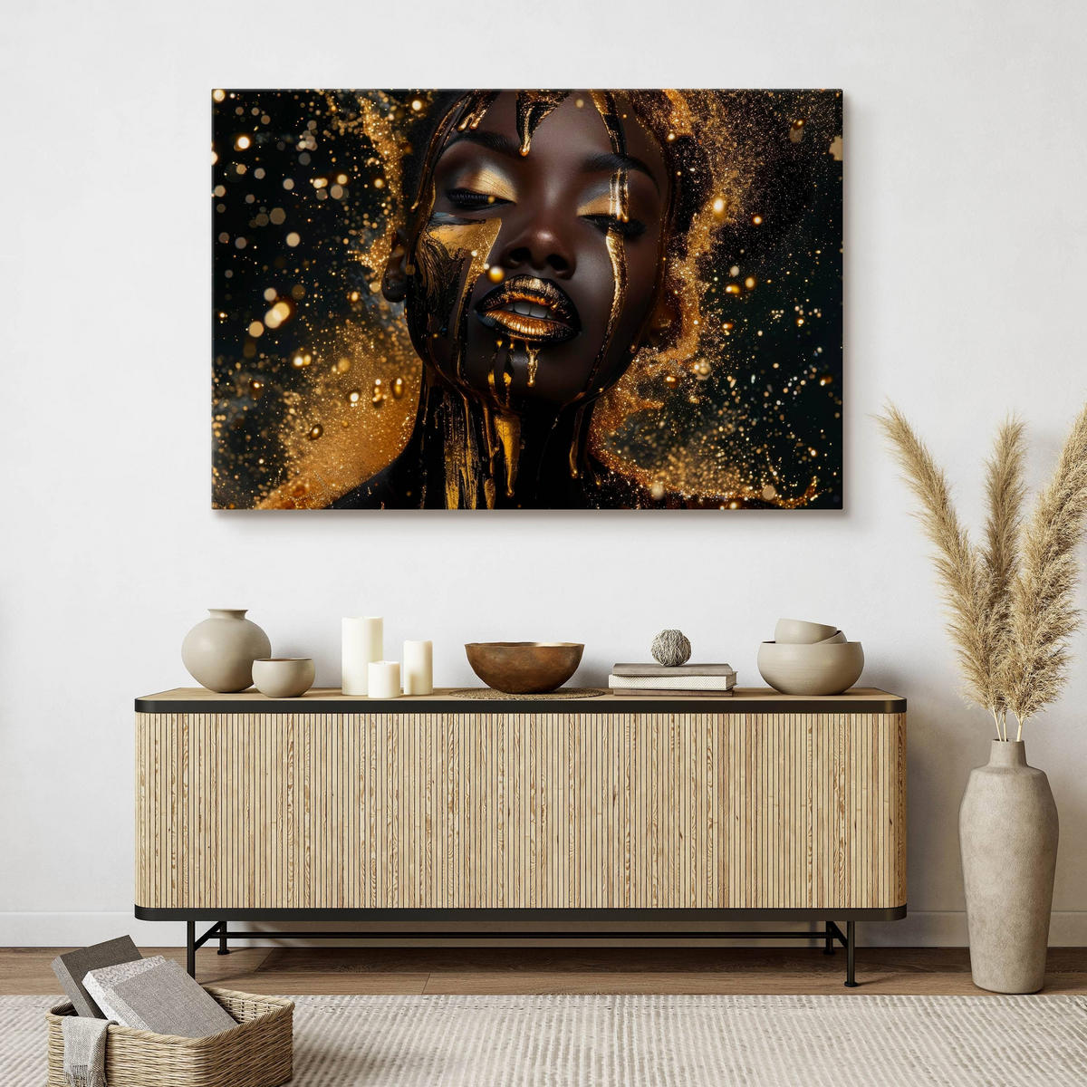 LEINWANDBILD für Wohnzimmer Porträt Frau Abstraktion Glamour 90cm x 60cm - Beige/Schwarz, Textil (90/60cm) - Muralo