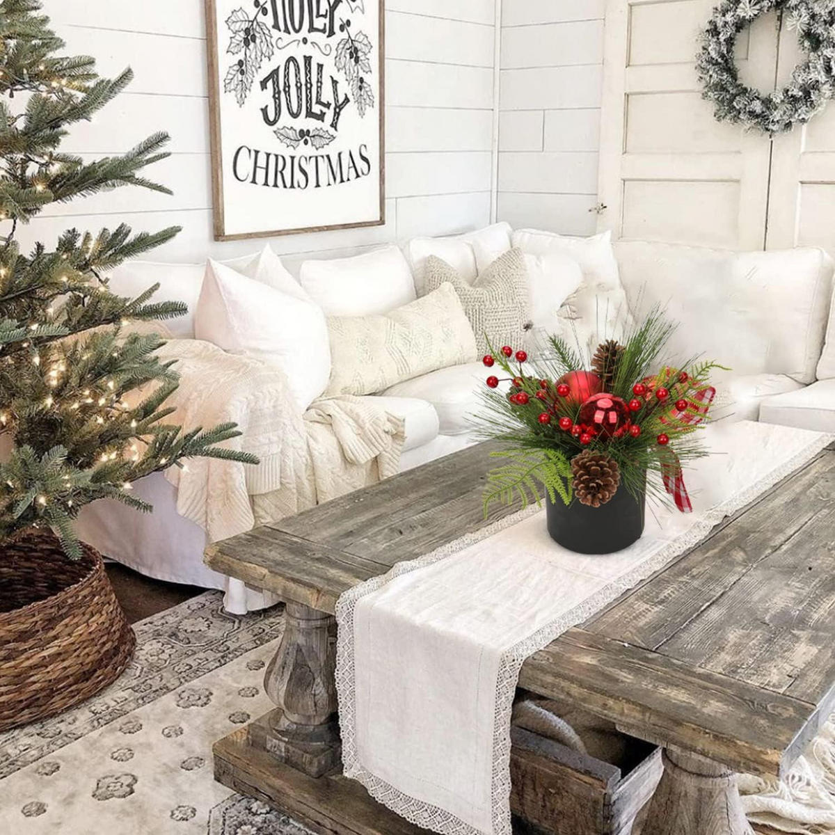KUNSTPFLANZE Weihnachtsarrangement im Keramiktopf Rot - Rot, Keramik (28cm)
