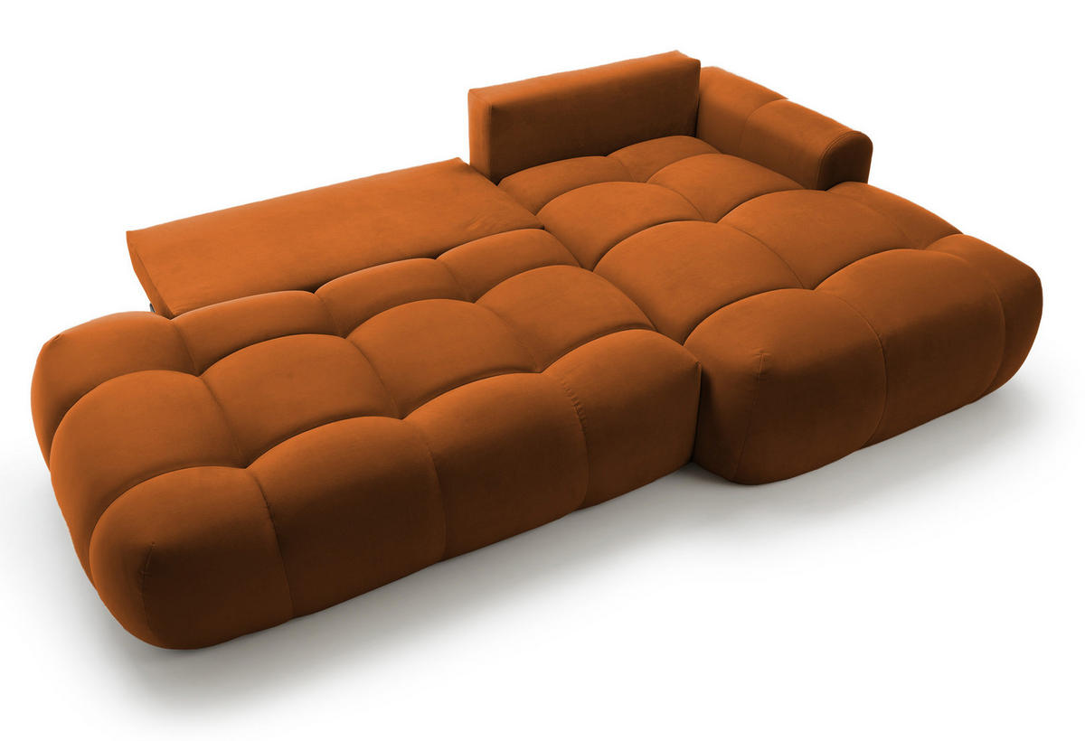 ECKSOFA Ombo Kupferbraun Velours 280 cm - Schwarz/Kupferfarben, Kunststoff/Textil (284/167cm) - Selsey