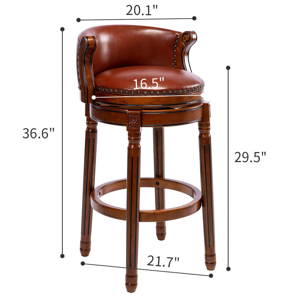 BARHOCKER drehbar Sitzhöhe ca. 75 cm Leder Holz Braun - Braun, Holz (54.8/96/54.81cm) - Meubliv