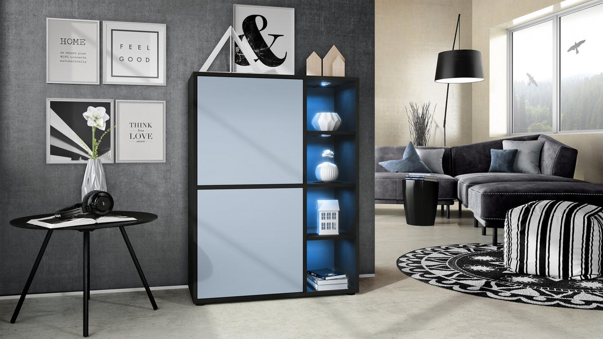 HIGHBOARD Cuba Türen in Denim matt - Pastellblau, Holzwerkstoff (79/105.5/35.5cm) - Vladon