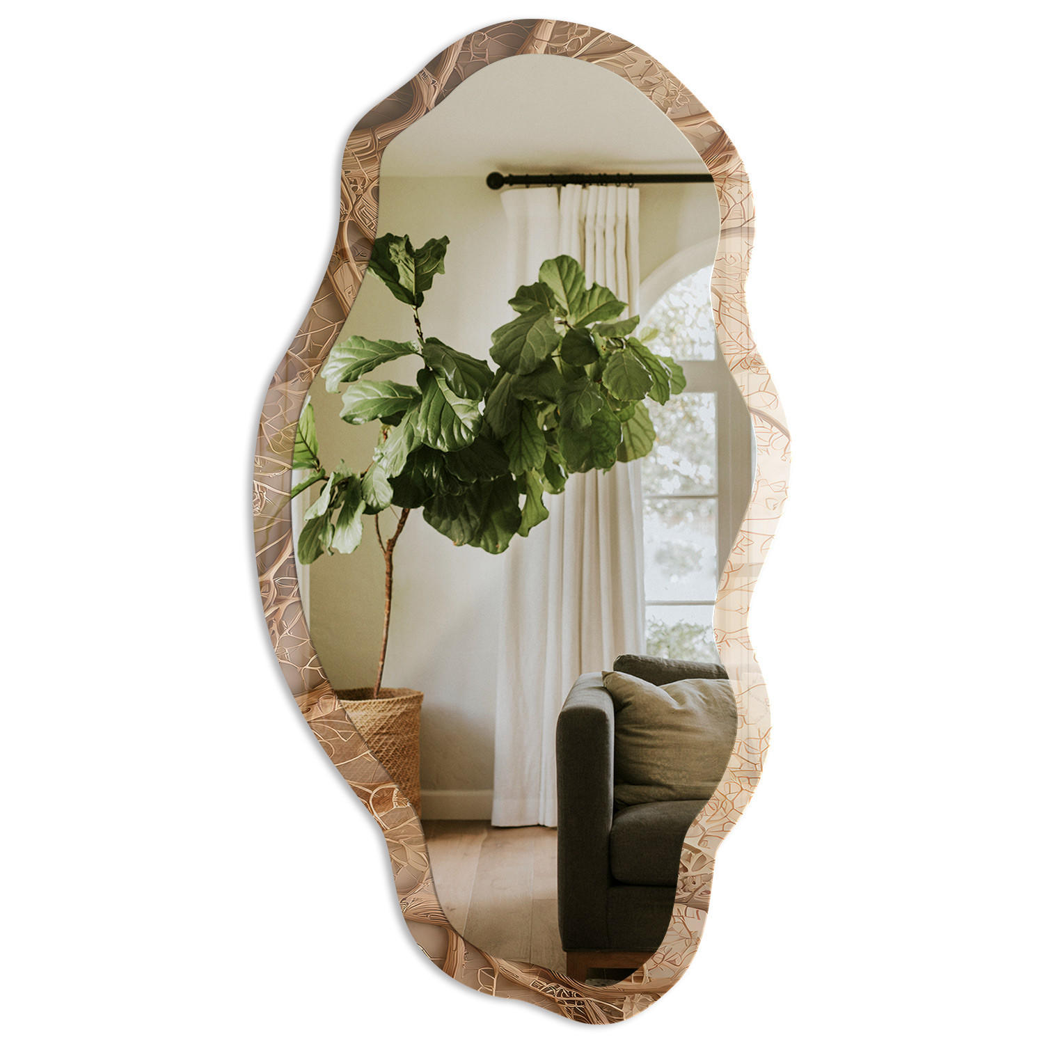 SPIEGEL 90x45 cm asymmetrisch mit Druck - Pflanzenweben - Transparent, Glas (45/90/0.4cm) - TULUP