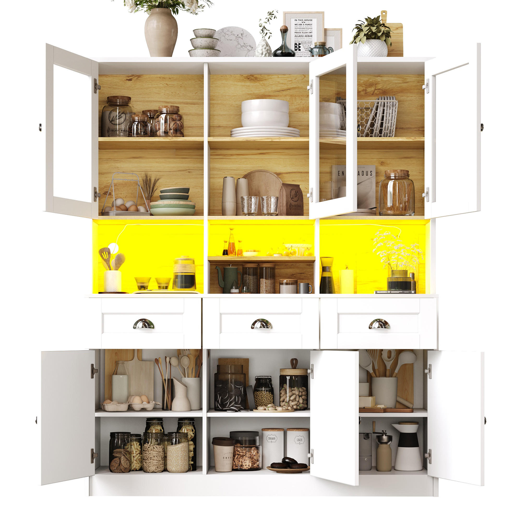 BUFFET 140/40/175 cm aus MDF mit LED-Beleuchtung Weiß - Weiß, Holzwerkstoff (140/175/40cm) - Modenvie