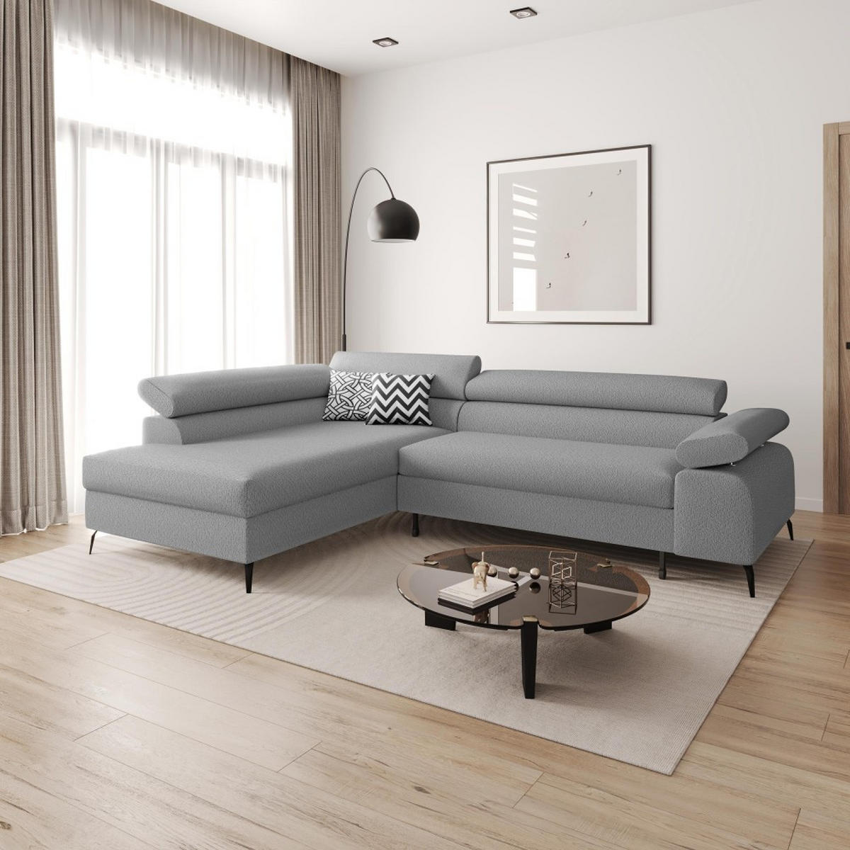 ECKSCHLAFSOFA Mellow mit Bettkasten, Grau, links - Schwarz/Grau, Textil (270/205cm) - Beautysofa