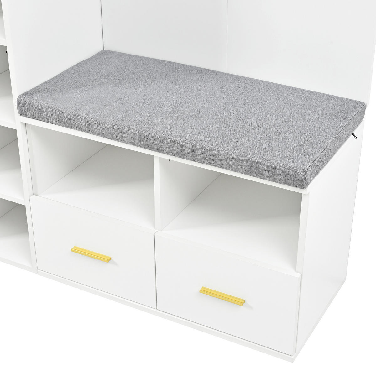 GARDEROBENSET, Spiegel, Schuhbank, 3 Haken, Weiß, 120x35x190cm - Weiß, Holzwerkstoff (35/190/120cm) - FLIEKS