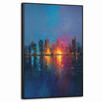 LEINWAND Bilder mit Rahmen - Skyline - Pinselstriche - Dunkelblau - Leuchtend - 60x90 - Blau, Textil (60/90cm) - MuchoWow