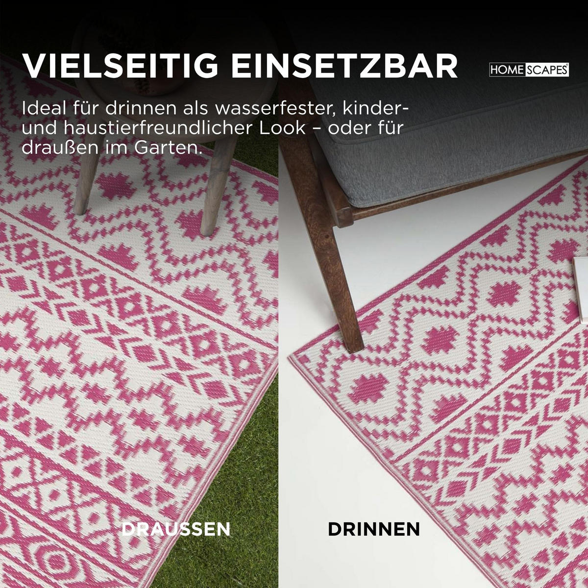 OUTDOORTEPPICH Tia, Ethno-Muster 240/300 cm - Pink, Kunststoff (240/300cm) - Homescapes