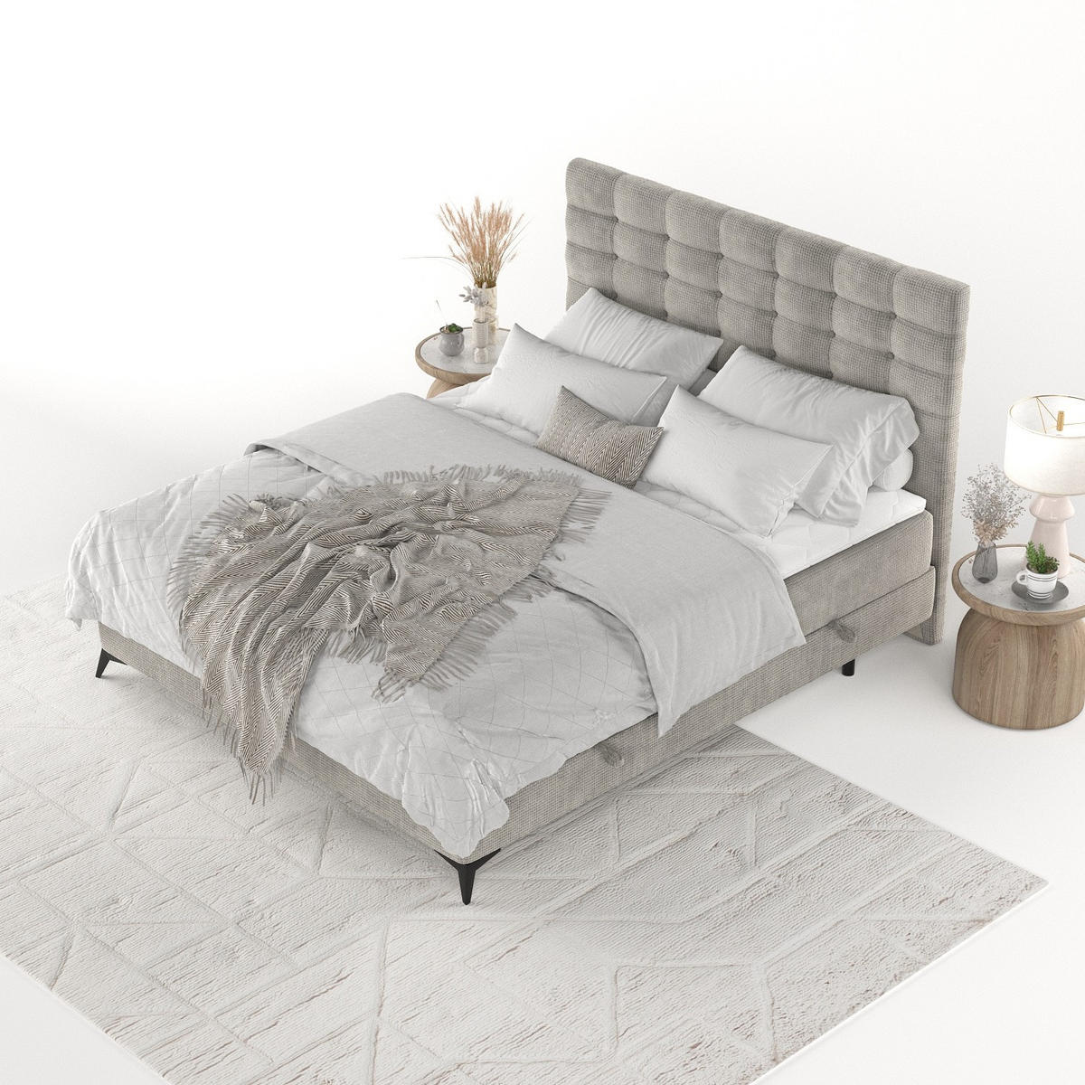 BOXBETT Niro 140/200 cm Hellbeige im Bonita Stoff - Beige/Schwarz, Holz/Holzwerkstoff (140/200cm) - AltaBeds
