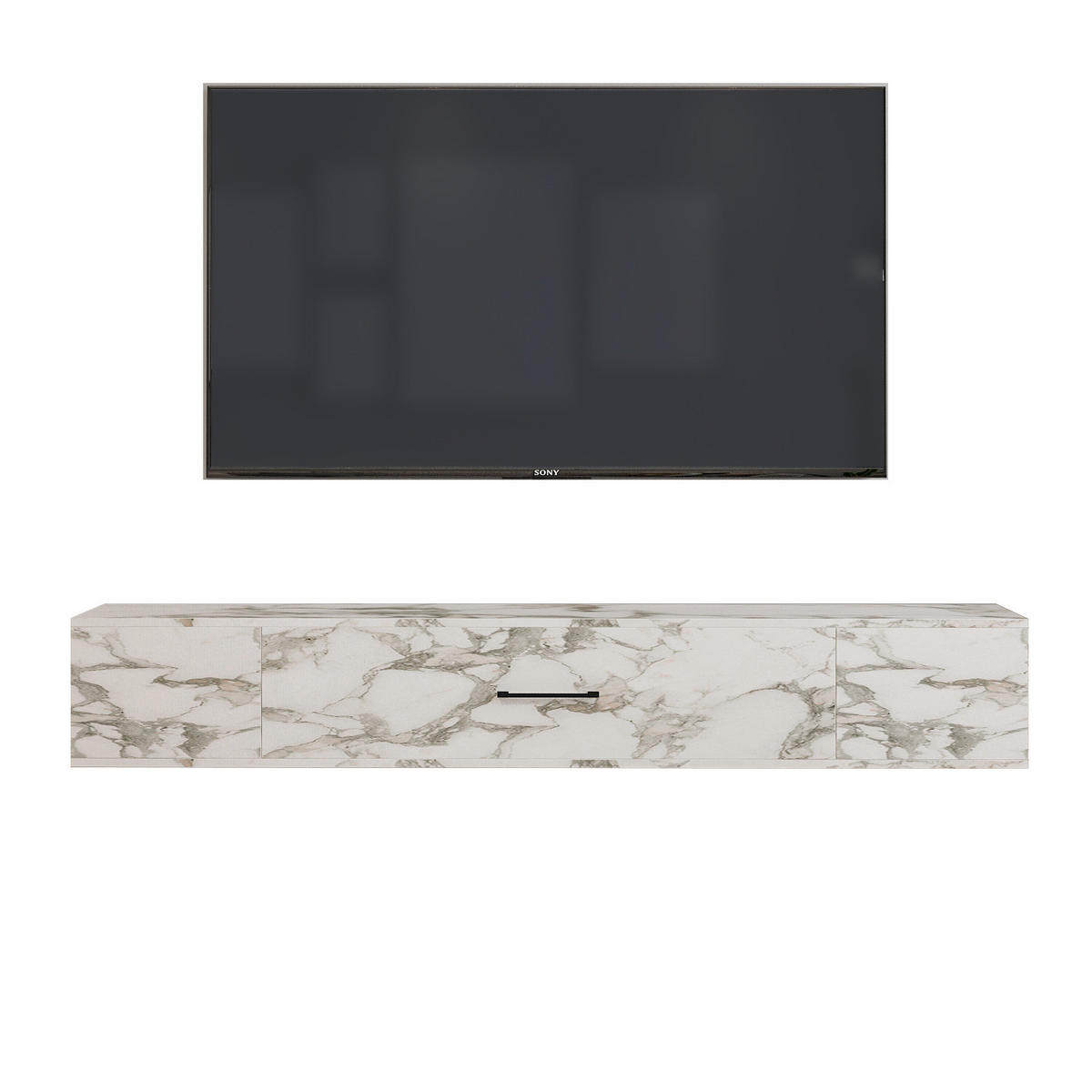 TV-LOWBOARD Acworth Weiß Marmor Optik 9604 - Weiß/Grau, Holzwerkstoff (160/30/29.6cm) - moebel17