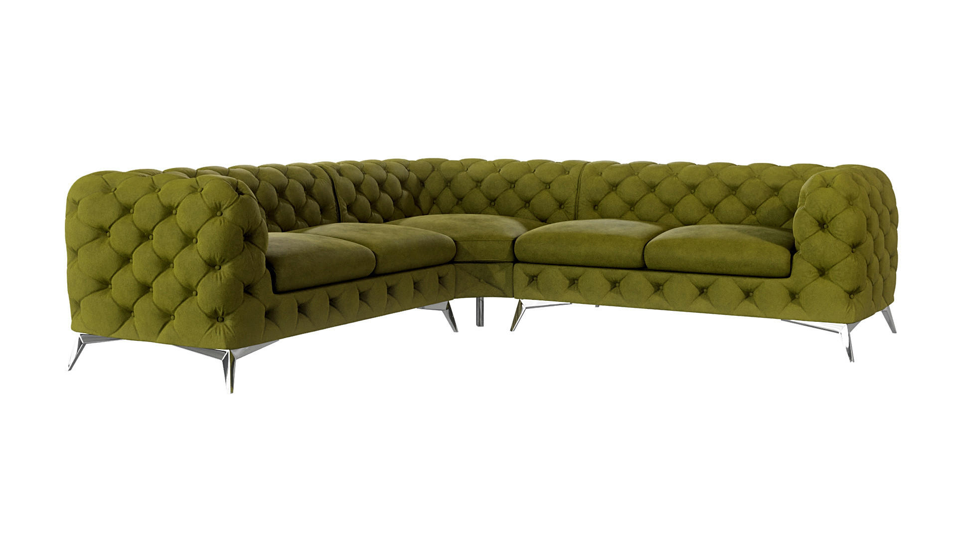 ECKSOFA Chesterfield Laura Olive Samt - Silberfarben/Olivgrün, Holz/Textil (264/264cm) - S-Style Möbel