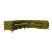 ECKSOFA Chesterfield Laura Olive Samt - Silberfarben/Olivgrün, Holz/Textil (264/264cm) - S-Style Möbel