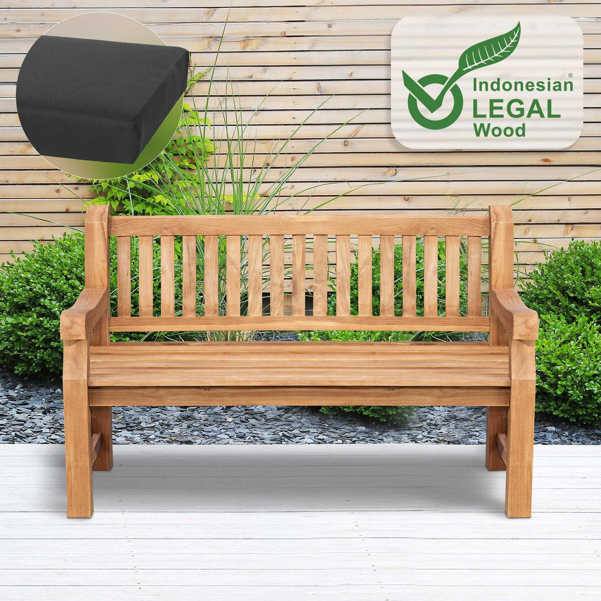 GARTENBANK Teakbank Dabel Holz Dunkelgrau Holzbank 150cm - Dunkelgrau, Holz (150/93/61cm) - DELUKE