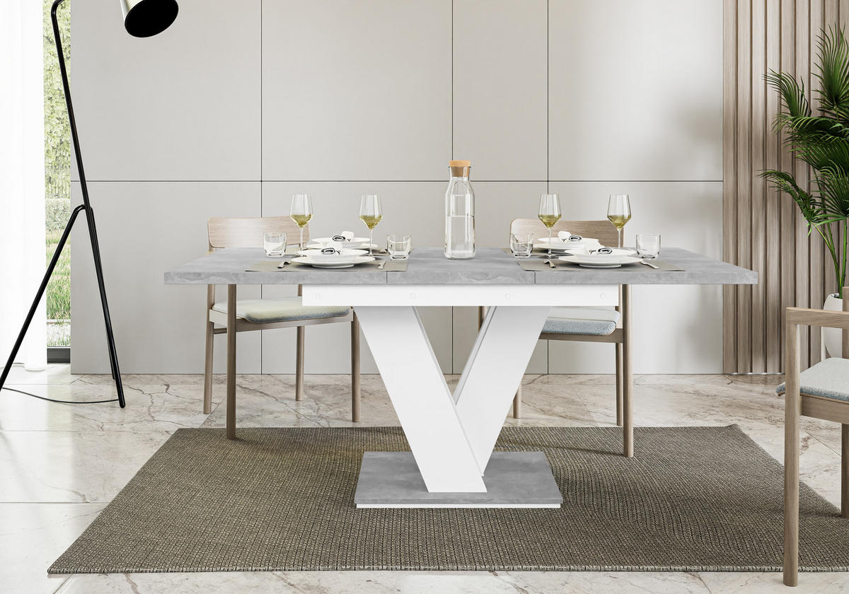 ESSTISCH ausziehbar 120 -160x80x75 cm - Weiß / Betonoptik - ASIV - Hellgrau, Holzwerkstoff (120/80/75cm) - ALTDECOR