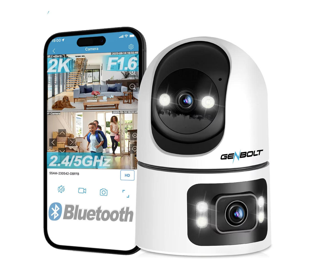 BABYPHONE Dual Lens WiFi Kamera 360° 2.4G 5G Bewegungserkennung Cruise - Weiß, Kunststoff - Kaket