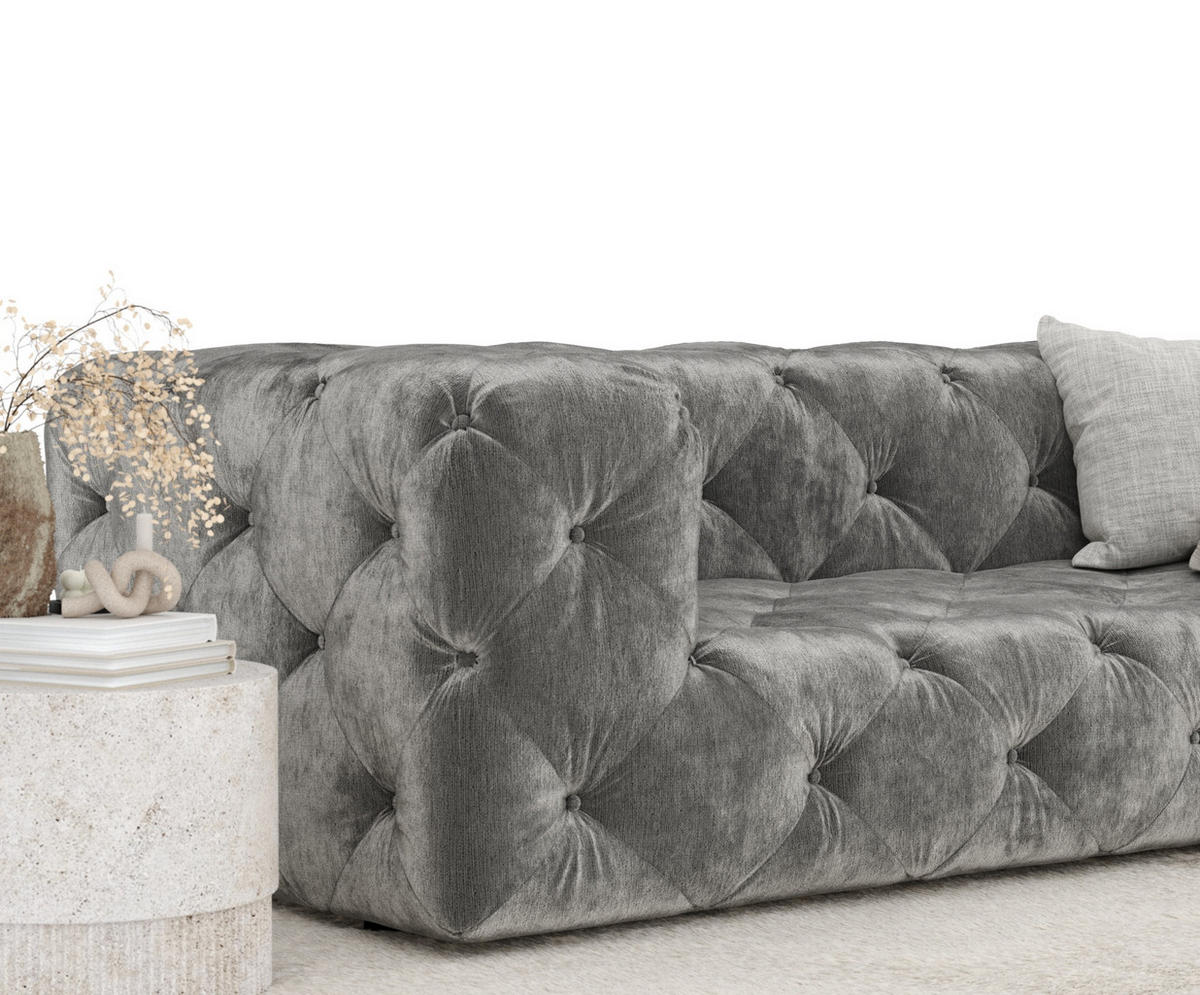 3-SITZER-SOFA Cosimo Grau Samtstoff - Schwarz/Grau, Holz/Holzwerkstoff (230/71/100cm) - Maison de Reve