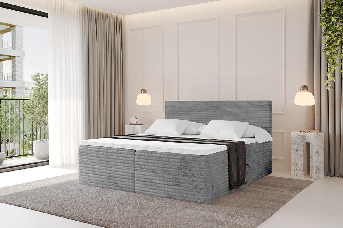 BOXBETT mit Matratze H3 und Lattenrost - TOLO-v1 - 120x200 Cord - Hellgrau - Hellgrau, Holzwerkstoff (120/200cm)
