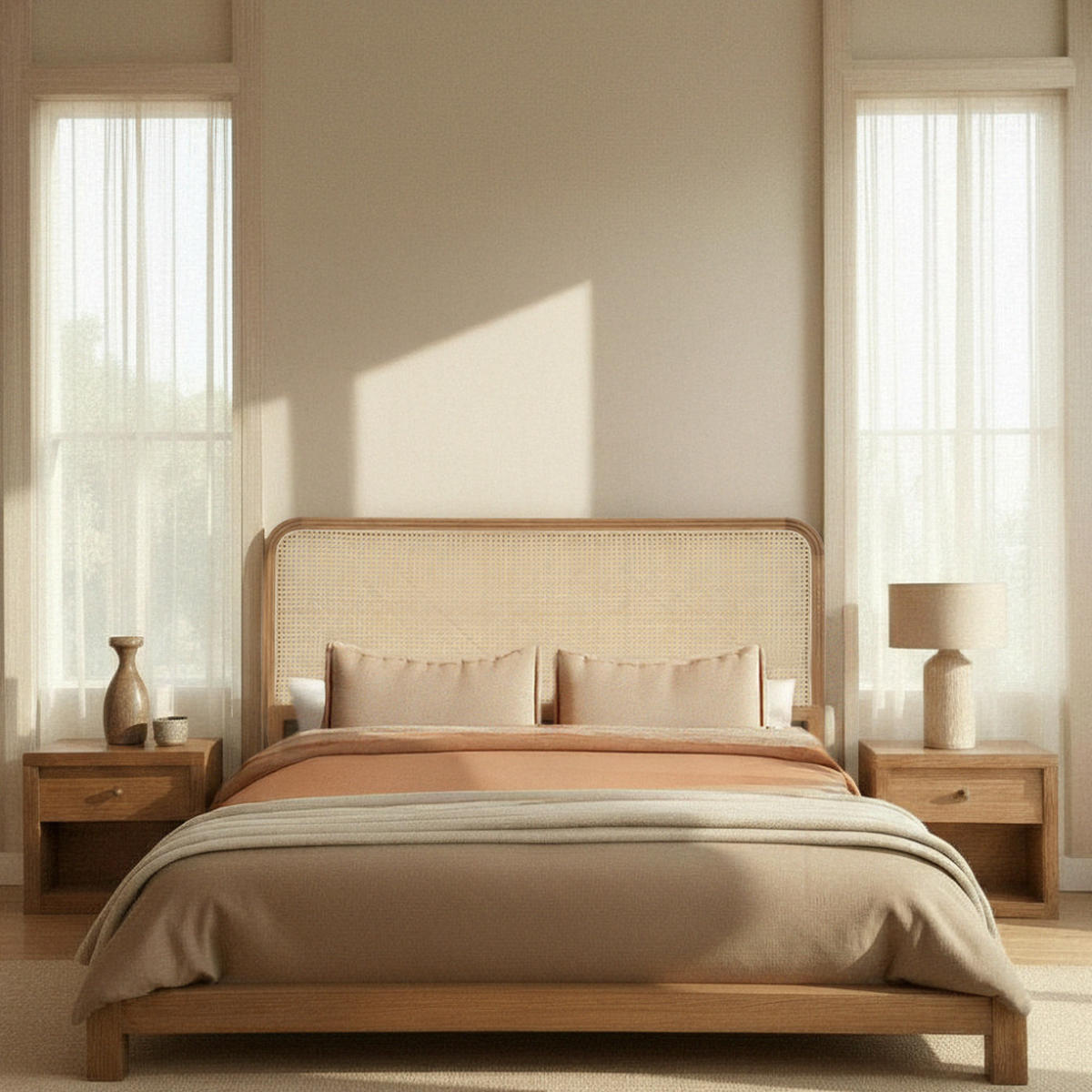 KOPFTEIL aus Geflecht und Holz L160 cm - Billy - Klares Holz - Eschefarben, Holz (160/120/4cm) - Drawer