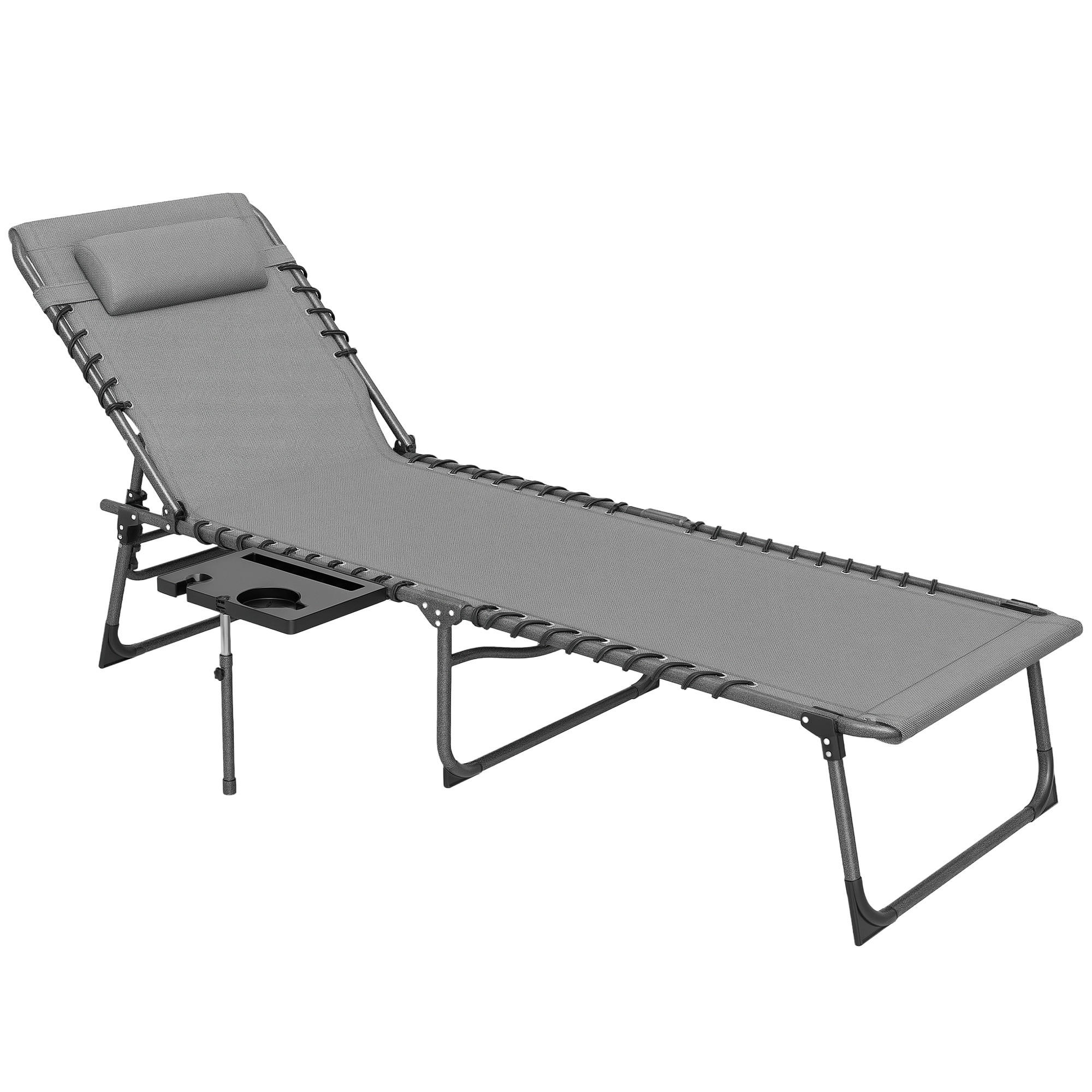 SONNENLIEGE klappbar Gartenliege mit Kopfkissen, Liegestuhl mit 5-Fach verstellbare Rückenlehne bis 120 kg - Grau, Metall (190/31/60cm)