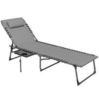 SONNENLIEGE klappbar Gartenliege mit Kopfkissen, Liegestuhl mit 5-Fach verstellbare Rückenlehne bis 120 kg - Grau, Metall (190/31/60cm)