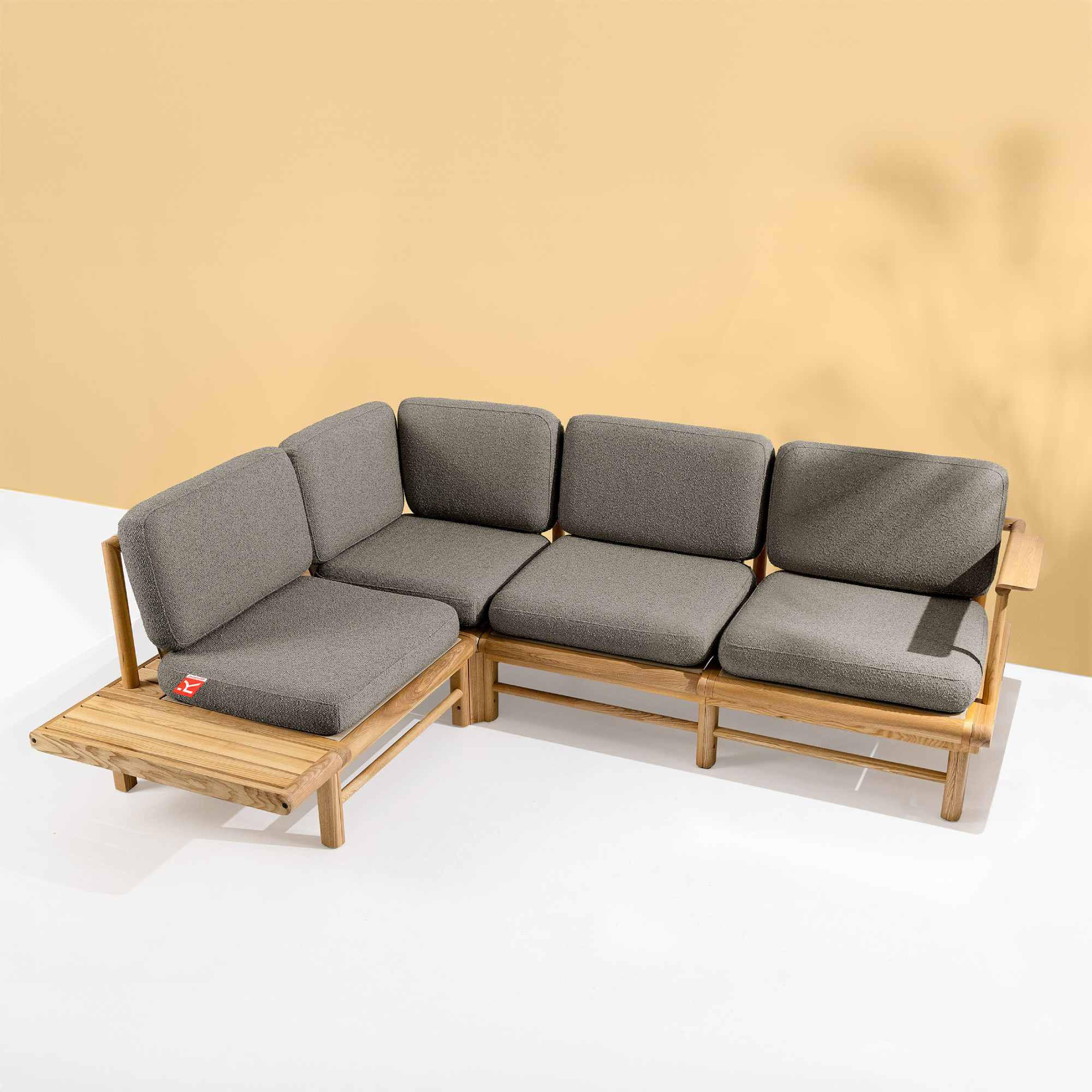 Thumbnail - Konsimo® Loungesofa, Grau, Holz, Textil, 230x74x175 cm, Loungemöbel, Gartensofas