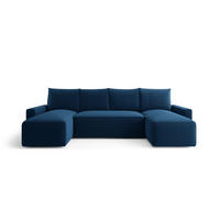 WOHNLANDSCHAFT mit Schlaffunktion SAVIO U Poso 05 - Dunkelblau, Textil (300/75/140cm) - Bedante
